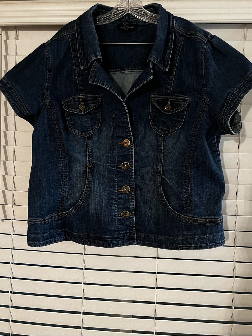 Ashley Stewart Dark Indigo Short Sleeve Denim Button-Front Shirt